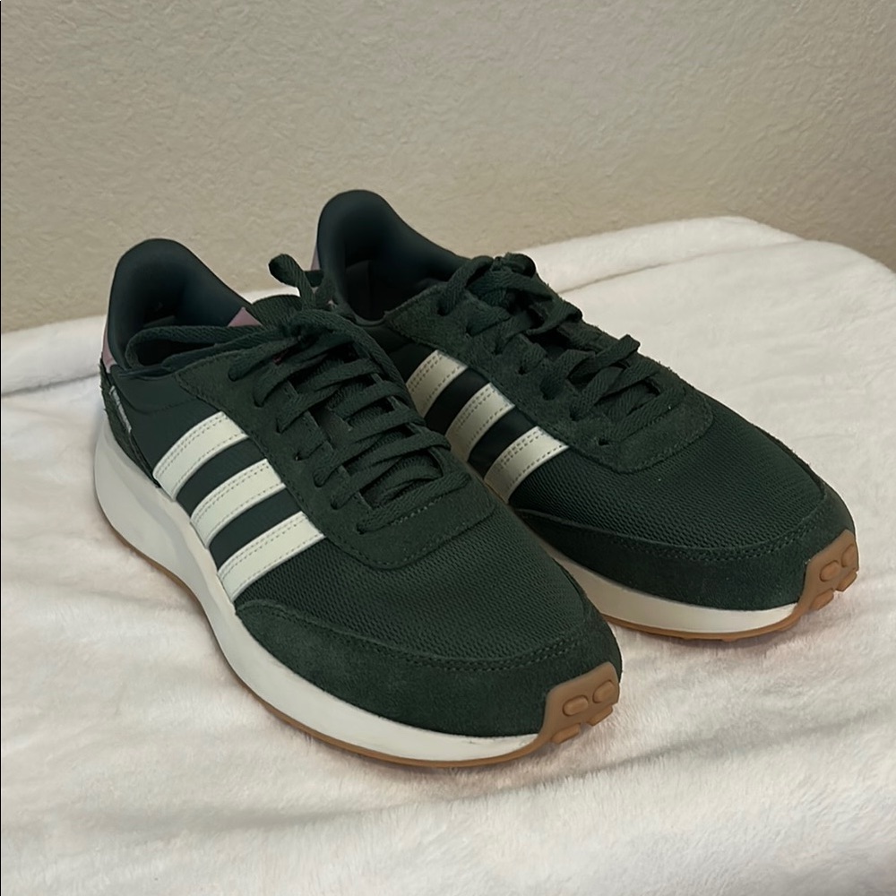 Adidas Green and White Retro Sneakers with Signature Stripes